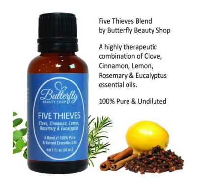 100% Pure, Natural & Undiluted Combination of 5 Essential Oils: Clove, Cinnamon, Lemon, Rosemary & Eucalyptus.